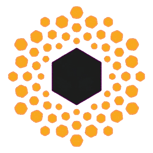 essaim logo: a swarm of hexagonal cells around an open core